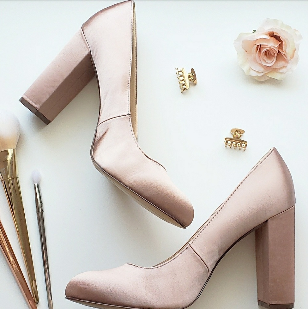 Nine West Pink Satin Leroux Block Heels